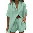 thumbnail image 1 of Women 2 Piece Outfit Summer Short Sleeve Top and Shorts Sweatsuit Set Bean Green S, 1 of 7