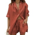 thumbnail image 1 of Women 2 Piece Outfit Summer Short Sleeve Top and Shorts Sweatsuit Set Brick Red XL, 1 of 7