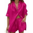 thumbnail image 1 of Women 2 Piece Outfit Summer Short Sleeve Top and Shorts Sweatsuit Set Rose Red XL, 1 of 7