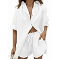 thumbnail image 1 of Women 2 Piece Outfit Summer Short Sleeve Top and Shorts Sweatsuit Set White S, 1 of 7