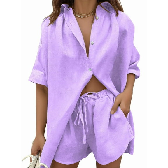 Women 2 Piece Outfit Summer Short Sleeve Top and Shorts Sweatsuit Set  XL