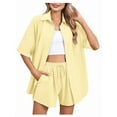 thumbnail image 1 of Women 2 Piece Outfit Summer Short Sleeve Top and Shorts Sweatsuit Set Yellow M, 1 of 7