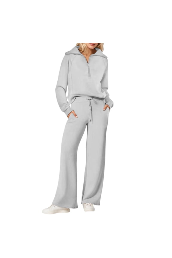 Women 2 Piece Outfits 2026 Spring Fall Fashion Airport Wide Leg Pants Lounge Set Leisure Travel Vacation Clothes Sweatsuits