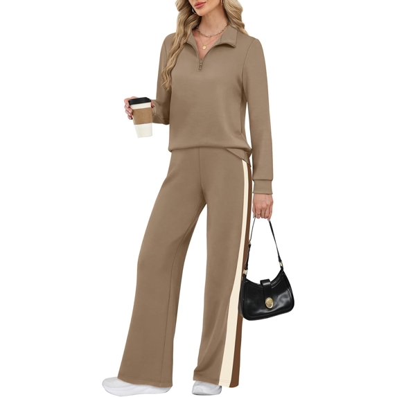 Women 2 Piece Outfits Airport Travel Vacation Sweatsuits Wide Leg Pants Lounge Set 2025 Fashion Clothes