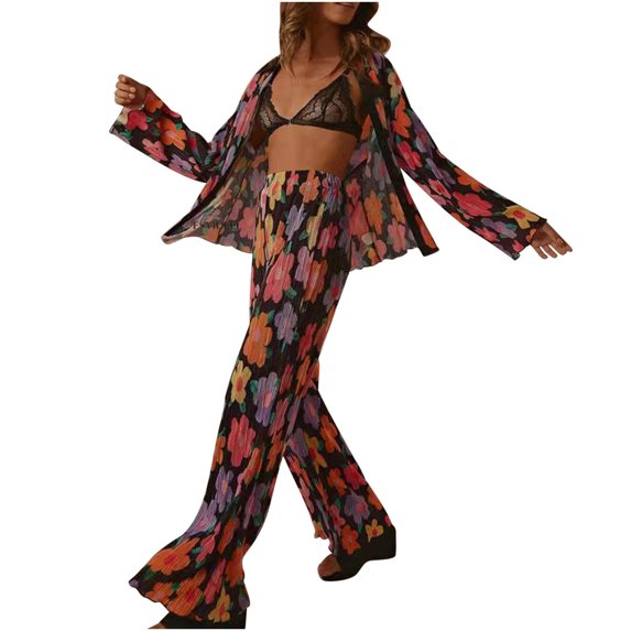 Women 2 Piece Outfits Casual Long Sleeve Loose Fit Button Down Shirts Blouses Tops Wide Leg Long Pants Sets Loungewear