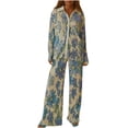 thumbnail image 1 of Women 2 Piece Outfits Casual Long Sleeve Loose Fit Button Down Shirts Blouses Tops Wide Leg Long Pants Sets Loungewear, 1 of 7