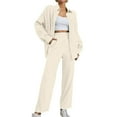 thumbnail image 1 of Women 2 Piece Outfits Casual Long Sleeve Loose Fit Button Down Shirts Blouses Tops Wide Leg Long Pants Sets womens 6 piece pajama sets, 1 of 5