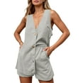 thumbnail image 1 of Women 2 Piece Outfits Casual Shorts Set Sleeveless V Neck Button Down Tank Tops & Shorts Tracksuit, 1 of 5