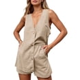 thumbnail image 1 of Women 2 Piece Outfits Casual Shorts Set Sleeveless V Neck Button Down Tank Tops & Shorts Tracksuit, 1 of 5