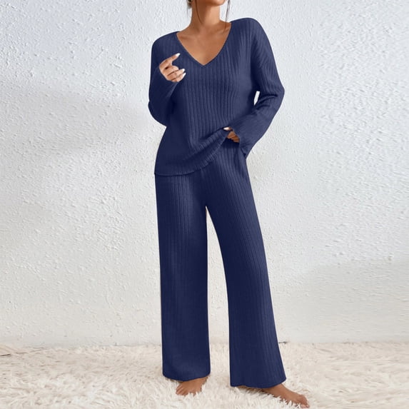 Women 2 Piece Outfits Oversized Knit Loungewear Loose Slouchy Sweater Set Spring Fall Trendy Matching Lounge Sets