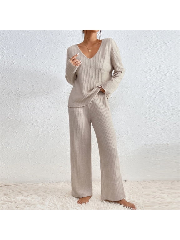 Women 2 Piece Outfits Oversized Knit Loungewear Loose Slouchy Sweater Set Spring Fall Trendy Matching Lounge Sets