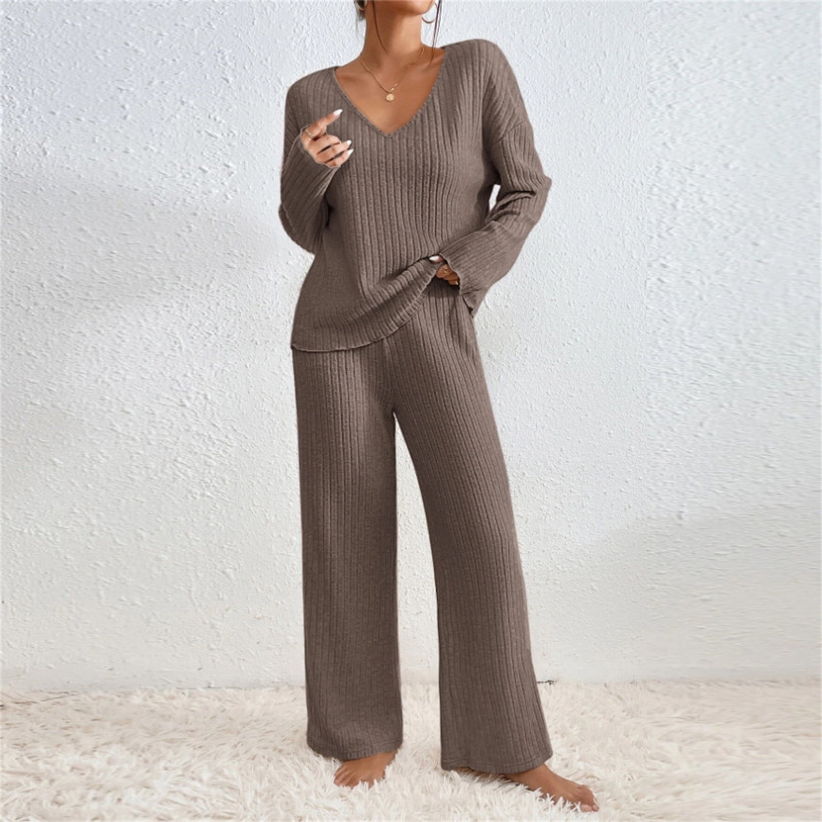 Women 2 Piece Outfits Clearance Oversized Knit Loungewear Loose Slouchy Sweater Set 2024 Spring Fall Trendy Matching Lounge Sets Walmart
