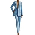 thumbnail image 1 of Women 2 Piece Outfits Double Breasted Blazer and Straight Leg Work Pants Casual Dressy Business Suits Sky Blue S, 1 of 3