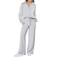 thumbnail image 1 of Women 2 Piece Outfits Fall Fashion Airport Wide Leg Pants Lounge Set Leisure Travel Vacation Clothes Sweatsuits Light Gray L, 1 of 10