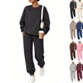 thumbnail image 1 of Women 2 Piece Outfits Fall Sweatsuit Lounge Set | Long Sleeve Drop Shoulder Crewneck Sweatshirt,Wide Leg Sweatpants,Casual Tracksuit,Winter Vacation Travel Outfits Black S, 1 of 6