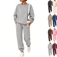 thumbnail image 1 of Women 2 Piece Outfits Fall Sweatsuit Lounge Set | Long Sleeve Drop Shoulder Crewneck Sweatshirt,Wide Leg Sweatpants,Casual Tracksuit,Winter Vacation Travel Outfits Gray XL, 1 of 7