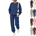 thumbnail image 1 of Women 2 Piece Outfits Fall Sweatsuit Lounge Set | Long Sleeve Drop Shoulder Crewneck Sweatshirt,Wide Leg Sweatpants,Casual Tracksuit,Winter Vacation Travel Outfits Navy XL, 1 of 6