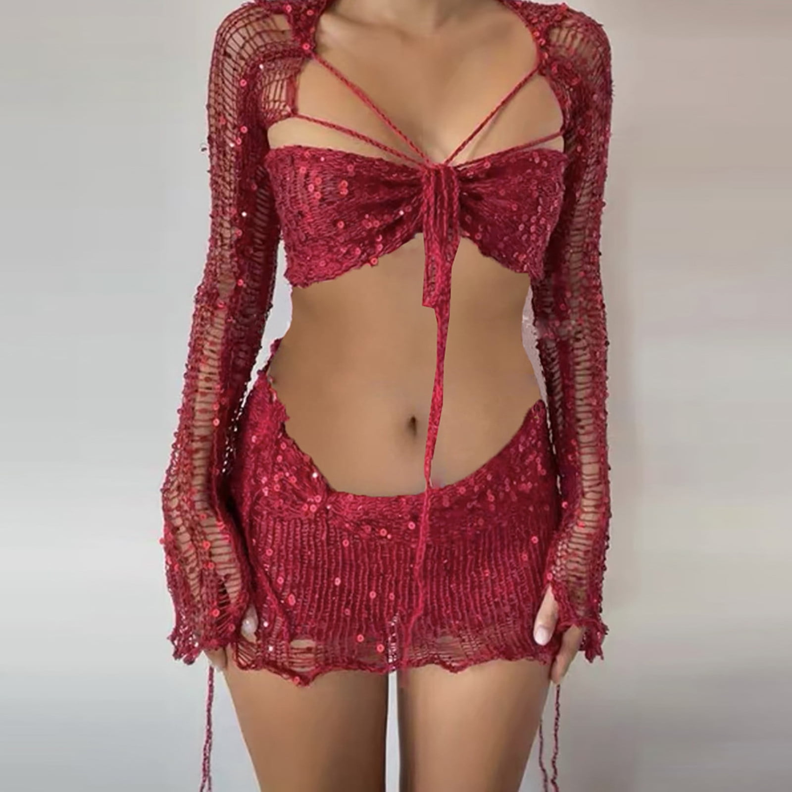 ✨👚Women’s Knit Top and Sequin Skirt 2-Piece Set💕 main image 1