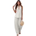 thumbnail image 1 of Women 2 Piece Outfits Halter V Neck Sleeveless Top and Wide Leg Pants Set with Pockets White S, 1 of 6