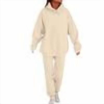 Women 2 Piece Outfits Hoodie Sweatsuits Set Sweatpants Long Sleeve Sweatshirt Matching Joggers Tracksuit Sets Khaki 3XL