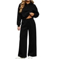 thumbnail image 1 of Women 2 Piece Outfits Long Sleeve Cropped Hoodie Sweatshirt High Waist Wide Leg Pants Casual Loose Sweatsuit Set for Daily Workout Jogging Streetwear Black S, 1 of 8