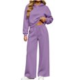 thumbnail image 1 of Women 2 Piece Outfits Long Sleeve Cropped Hoodie Sweatshirt High Waist Wide Leg Pants Casual Loose Sweatsuit Set for Daily Workout Jogging Streetwear Purple XL, 1 of 8