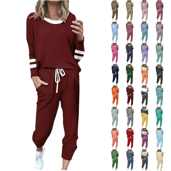 Women 2 Piece Outfits Long Sleeve Pullover Jogger Sweatpants Lounge Sets Fall Winter Sweatsuits Tracksuit Pockets