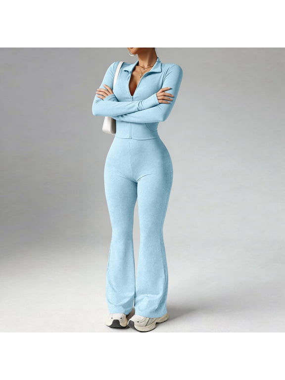 Women 2 Piece Outfits Long Sleeve Zip Up Jacket Flare Legging Workout Sets with Pockets Yoga Tracksuit Active