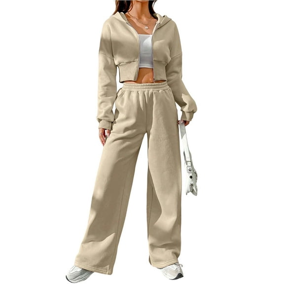 Women 2 Piece Outfits Lounge Set Oversized Zip Up Sweatshirt Hoodie and Sweatpant Matching Sweat Sets Winter Sweatsuits Color S