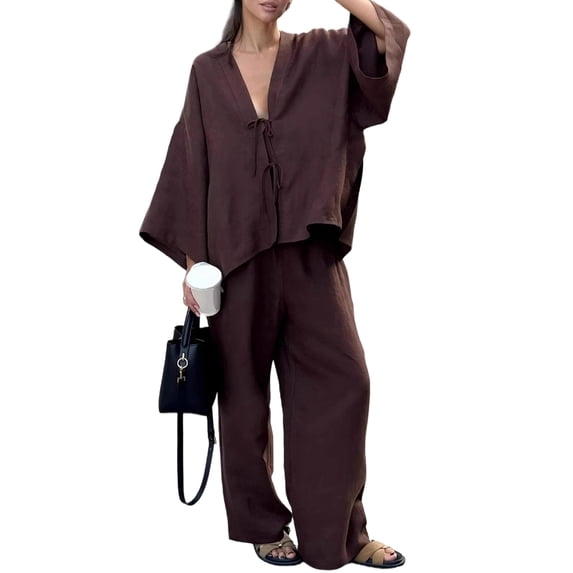 Women 2 Piece Outfits Matching Lounge Set Brown L