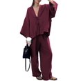 thumbnail image 1 of Women 2 Piece Outfits Matching Lounge Set Wine Red M, 1 of 7