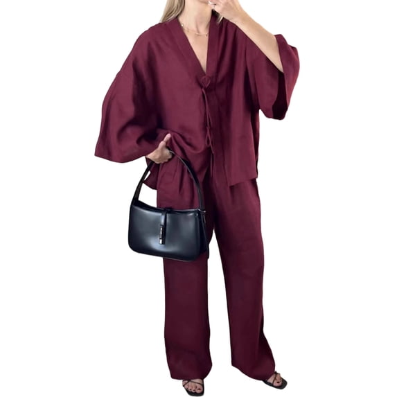 Women 2 Piece Outfits Matching Lounge Set Wine Red S