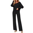 thumbnail image 1 of Women 2 Piece Outfits One Shoulder Knit Sweater Pullovers Wide Leg Pants Sets Sweatsuit Tracksuit Black XL, 1 of 10