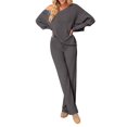 thumbnail image 1 of Women 2 Piece Outfits One Shoulder Knit Sweater Pullovers Wide Leg Pants Sets Sweatsuit Tracksuit Dark Gray XXL, 1 of 8