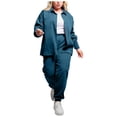 thumbnail image 1 of Women 2 Piece Outfits Plus Size Long Sleeve Button Down Tops Lounge Fall Workout Gym Lounge Travel Vacation Sweatpants Fashion Comfortable Matching Tracksuits, 1 of 6