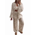 thumbnail image 1 of Women 2 Piece Outfits Sets Dressy Shirt Wide Leg Drawstring Pants Sets White L, 1 of 9