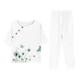 thumbnail image 1 of Women 2 Piece Outfits Sets Summer Fashion Print Casual Loose Fitting Crew Neck Short Sleeve Top Pants Two Piece Set, 1 of 7