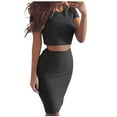 thumbnail image 1 of Women 2 Piece Outfits Sets Summer Women Two Piece Outfits Sets Summer Clothing Set Female Round Neck Short Sleeve Tops Pants Sets Long Pant Style S_285 Women's Tracksuits Dark Gray L, 1 of 6