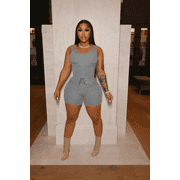 Women 2 Piece Outfits Sleeveless Tank Tops Biker Short Workout Jogger Sets Summer Gray M