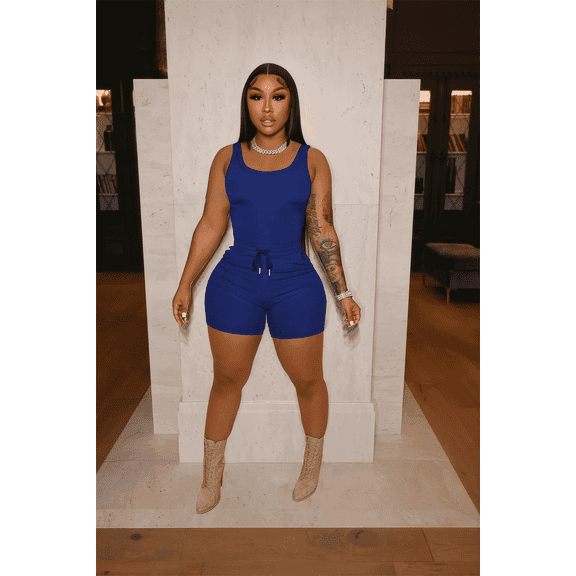 Women 2 Piece Outfits Sleeveless Tank Tops Biker Short Workout Jogger Sets Summer Blue 2XL