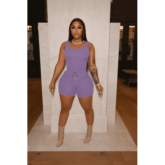 Women 2 Piece Outfits Sleeveless Tank Tops Biker Short Workout Jogger Sets Summer Purple S
