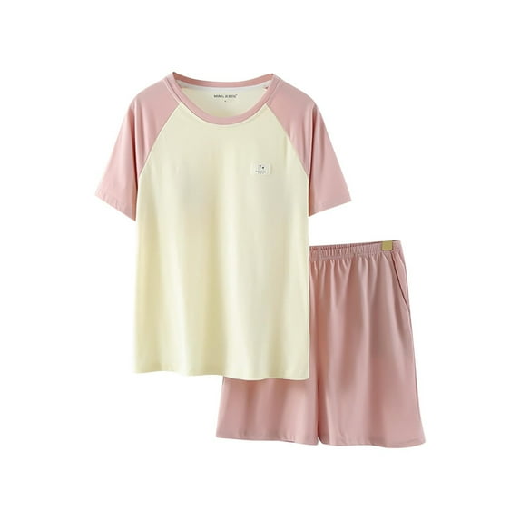 Women 2 Piece Outfits Summer Cute Color Block Padded T-Shirt Matching Shorts Casual Loungewear Tracksuit Set