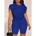 thumbnail image 1 of Women 2 Piece Outfits Summer Sweatsuits Biker Short Workout Jogger Sets Blue 2XL, 1 of 4