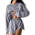 thumbnail image 1 of Women 2 Piece Outfits Sweat Shorts Sets Oversized Casual Lounge Matching Set Sweatsuit Tracksuit Fall Clothes Grey L, 1 of 5