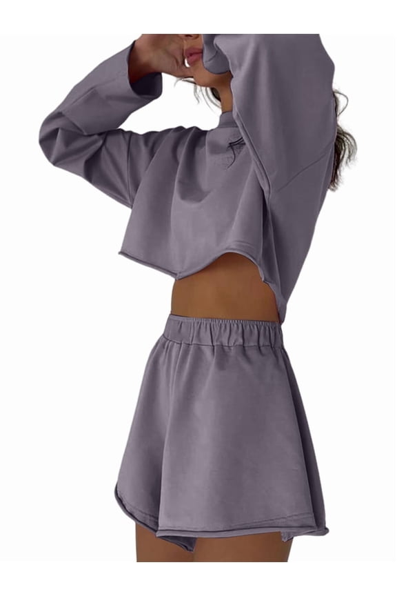 Women 2 Piece Outfits Sweat Shorts Sets Oversized Casual Lounge Matching Set Sweatsuit Tracksuit Fall Clothes  S