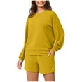 thumbnail image 1 of Women 2 Piece Outfits Sweat Shorts Sets Oversized Casual Lounge Matching Set Sweatsuit Tracksuit Spring 2025 Clothes (XL, Yellow), 1 of 7