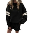 thumbnail image 1 of Women 2 Piece Outfits Sweatsuit Casual Long Sleeve Pullover and Shorts Sets Travel Tracksuit Black M, 1 of 4