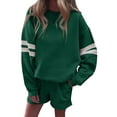 thumbnail image 1 of Women 2 Piece Outfits Sweatsuit Casual Long Sleeve Pullover and Shorts Sets Travel Tracksuit Green L, 1 of 4