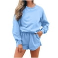 thumbnail image 1 of Women 2 Piece Outfits Sweatsuit Casual Long Sleeve Pullover and Shorts Sets Travel Tracksuit, 1 of 6