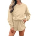 thumbnail image 1 of Women 2 Piece Outfits Sweatsuit Casual Long Sleeve Pullover and Shorts Sets Travel Tracksuit, 1 of 6